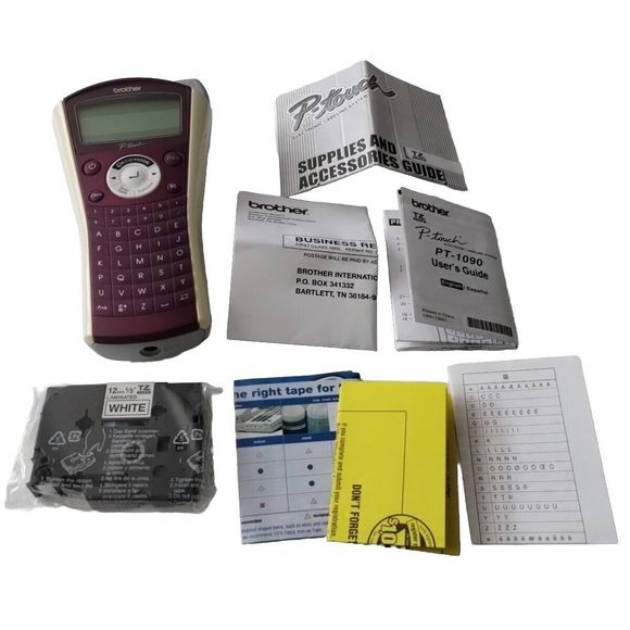 Brother P-Touch PT-1090 Electronic Label System Purple COMPLETE Manuals NEW TAPE - Picture 2 of 16